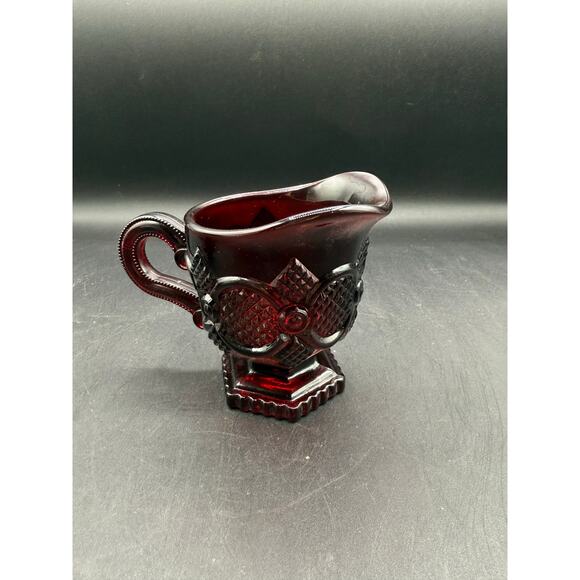 Vintage Avon “1876 Cape Cod” Ruby Red Glass Sugar Bowl w/Two Creamers - Picture 6 of 8
